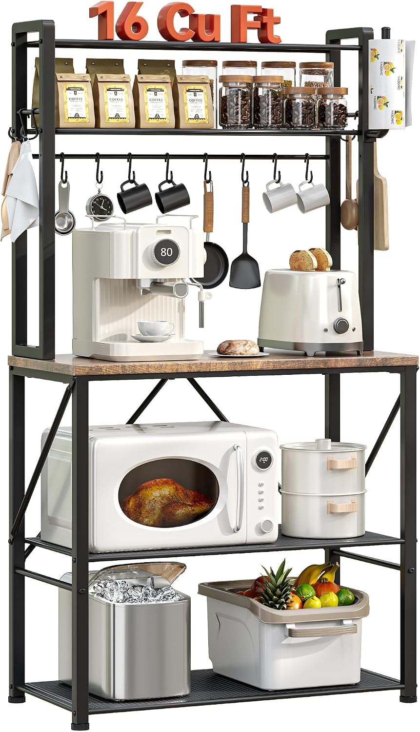Coffee Bar, Bakers Rack with Storage, 25.6 Inches Microwave Stand, 5 Tier