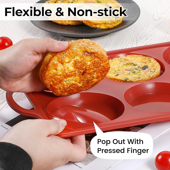 CAKETIME Silicone Muffin Top Pan with Metal Frame, 4 Inch Non Stick Round Egg Baking Pan for Oven English Muffins, Whoopie Pies, Corn Bread, Egg Bites, Breakfast Sandwiches Tarts 2 Pack Brown