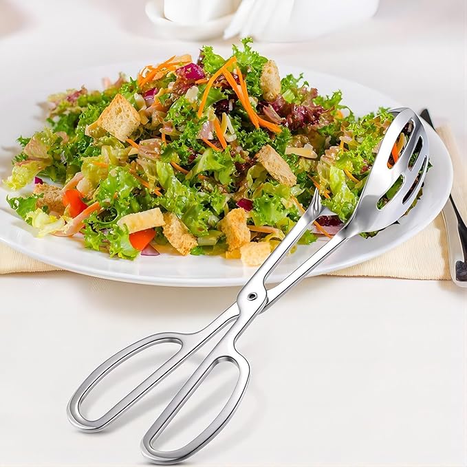 REDANT 2-Pack Metal Serving Tongs for Cooking - Scissor Handle Kitchen Tongs for Salad, Cake, Bread, Toaster & Steak - Buffet & Party Serving Utensils for Catering, Baking & Cooking (10 Inch)
