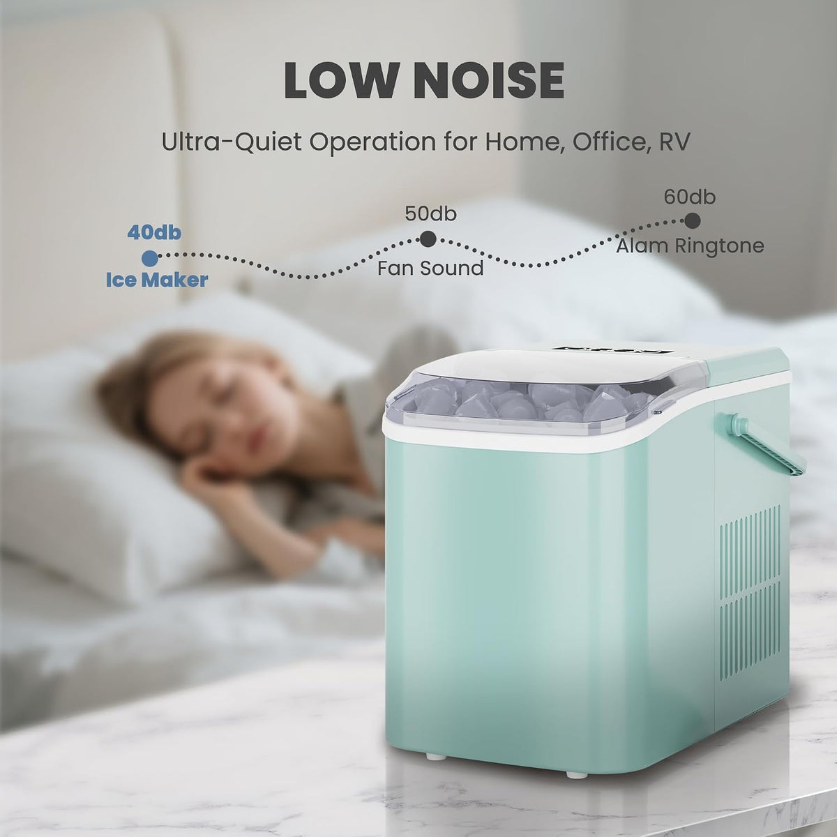 Countertop Ice Maker with Handle, 26lbs/24H, Makes 9 Bullet Cubes in 6 Mins – set view