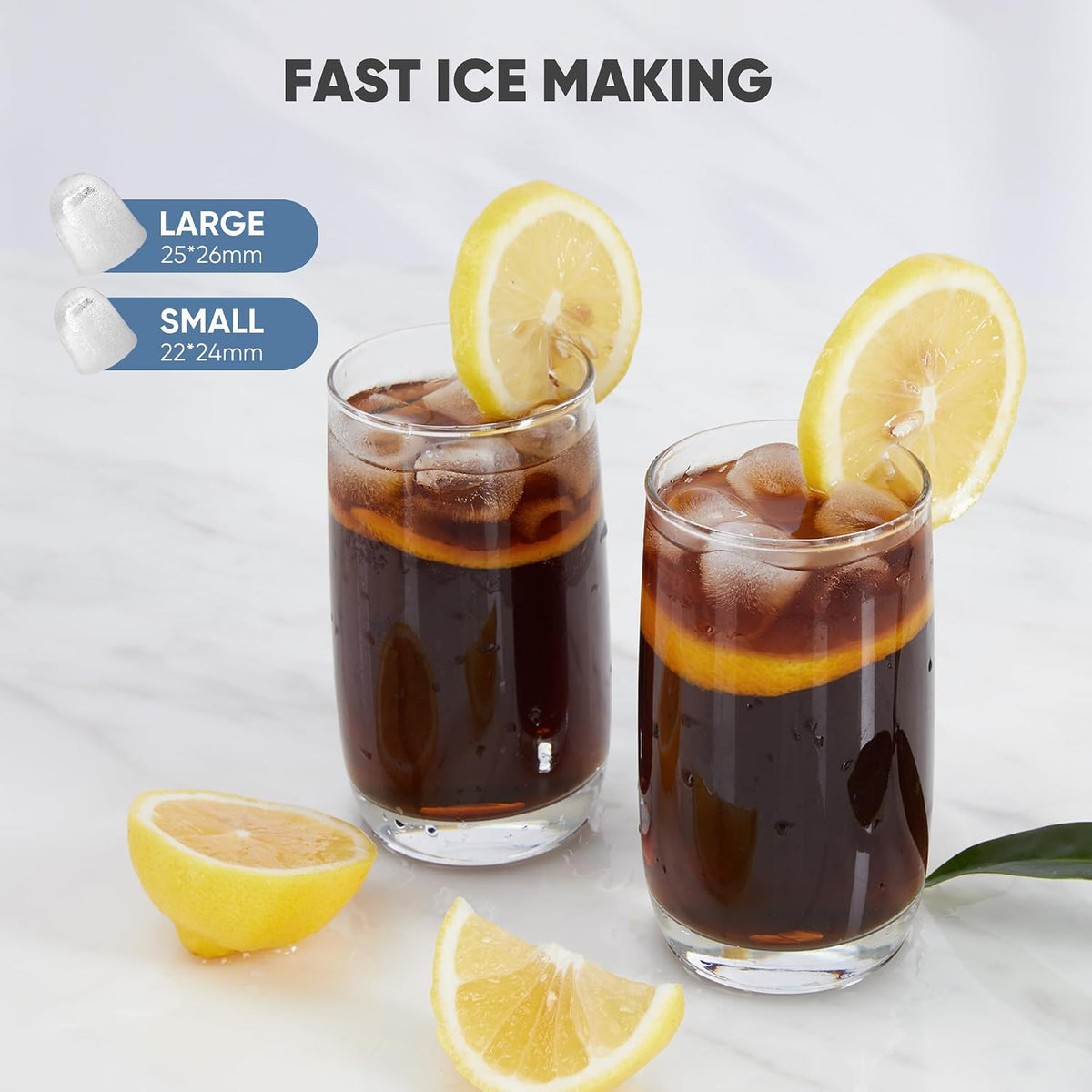 Countertop Ice Maker with Handle, 26lbs/24H, Makes 9 Bullet Cubes in 6 Mins – features
