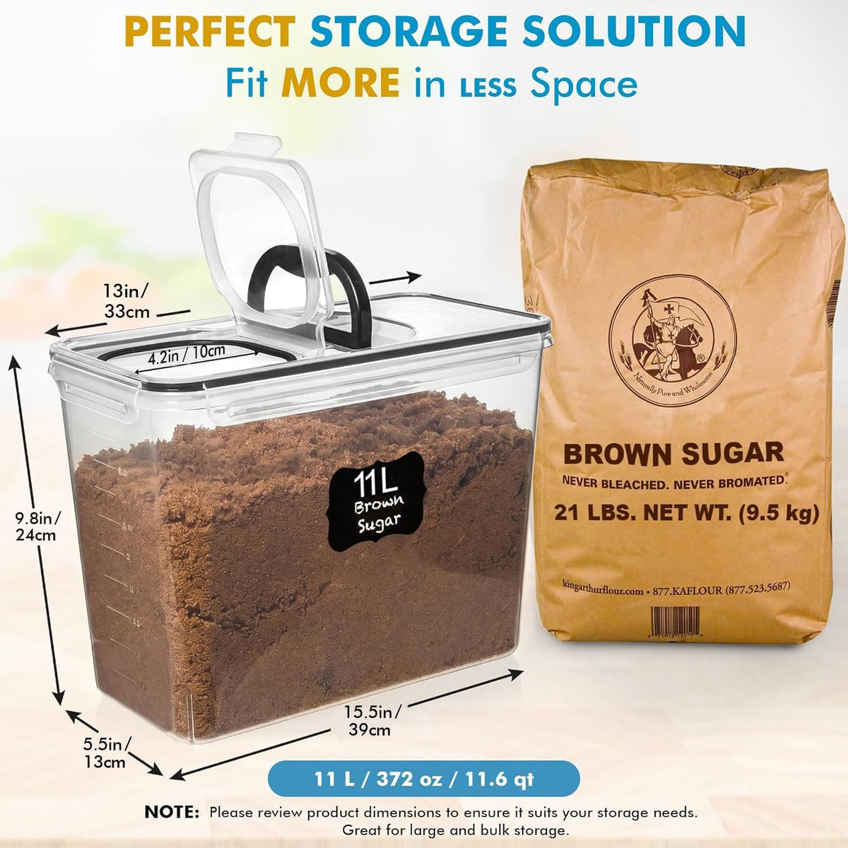 2 PC (11L | 372 oz) Flour Sugar Storage Containers with Spout Lid & Easy Carry – alternate view