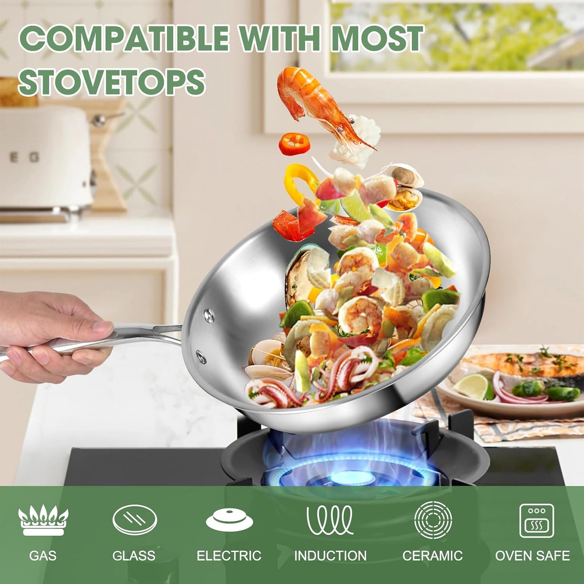 3 Ply Stainless Steel 11-Piece Cookware Set with Lids, Pots and Pans Kitchen – set view