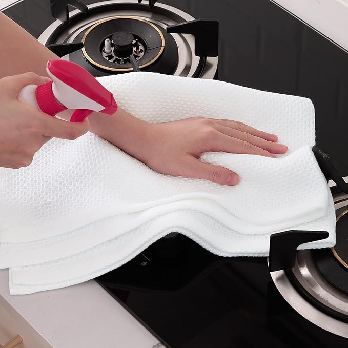 100% Cotton Oversized Waffle Weave Kitchen Dish Towels – White