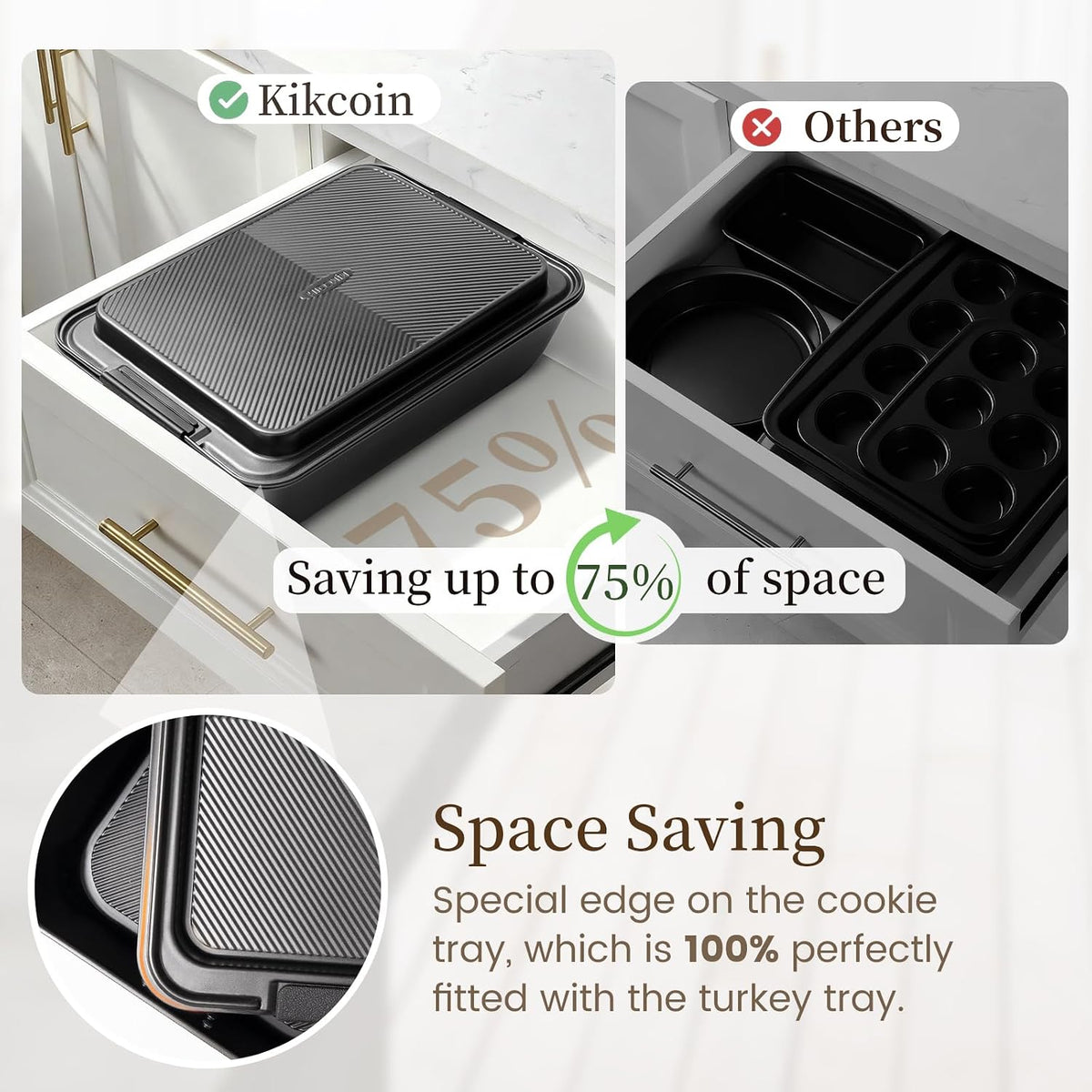 25-Piece Nonstick Baking Pans Set with Large Turkey Roasting Pan, Stackable – close-up