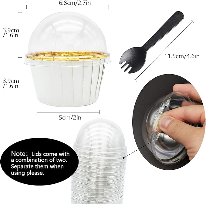 Baking Cups with Dome Lids, 100 Count White Foil Mini Liners
