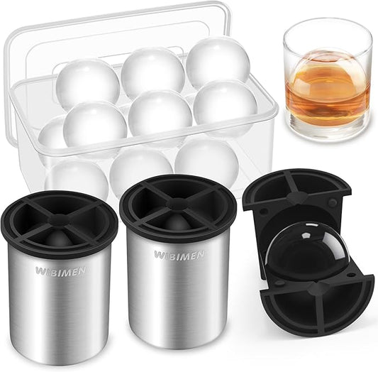 Clear Ice Cube Maker - 2.5" Ball - Stainless Steel Clear Ice Maker - Compact Design - for Whiskey, Cocktails, Bourbon - 2 PACK with Ice Tong & Ice Box