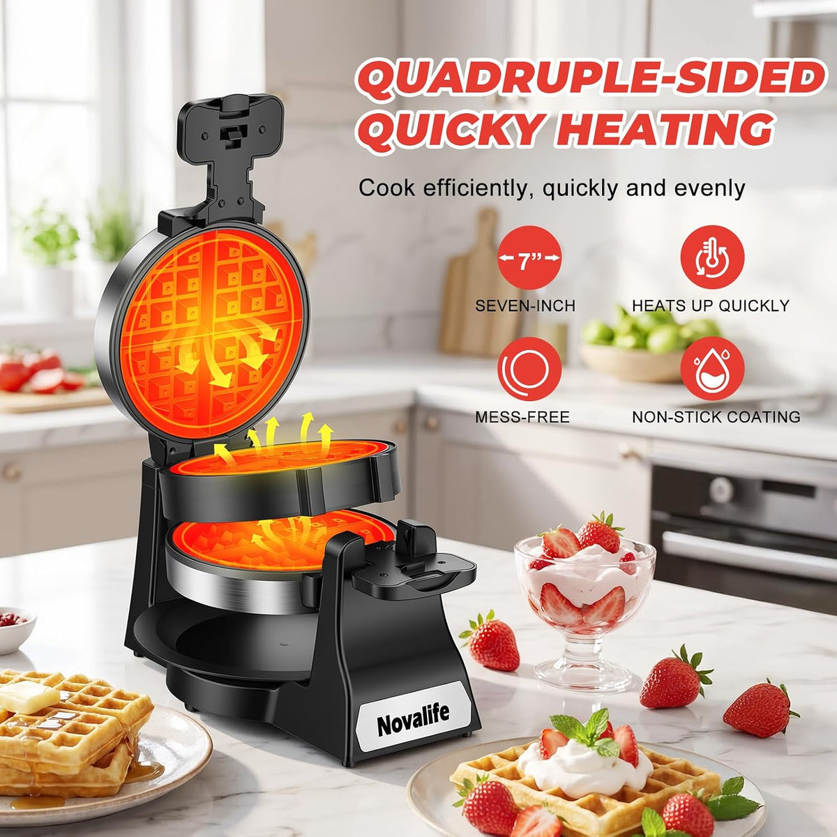 Waffle Maker, 1400W Belgian Waffle Maker, Double Waffle Iron 180° Flip, 8 – detail