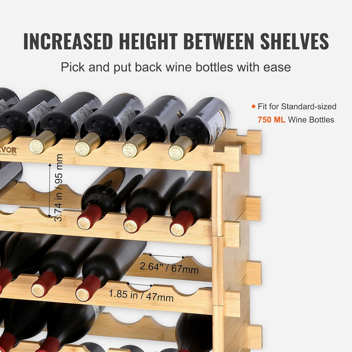 Wine Rack 72 Bottles 8-Tier Stackable Bamboo Freestanding Natural – close-up