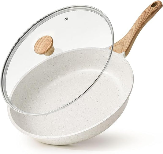 SENSARTE Nonstick Ceramic Frying Pan Skillet with Lid, 10 Inch Omelet Pan, Healthy Non Toxic Chef Pan, Induction Compatible Egg Pan with Heat Resistant Handle, Free of Intentionally Added PFAS/PTFE