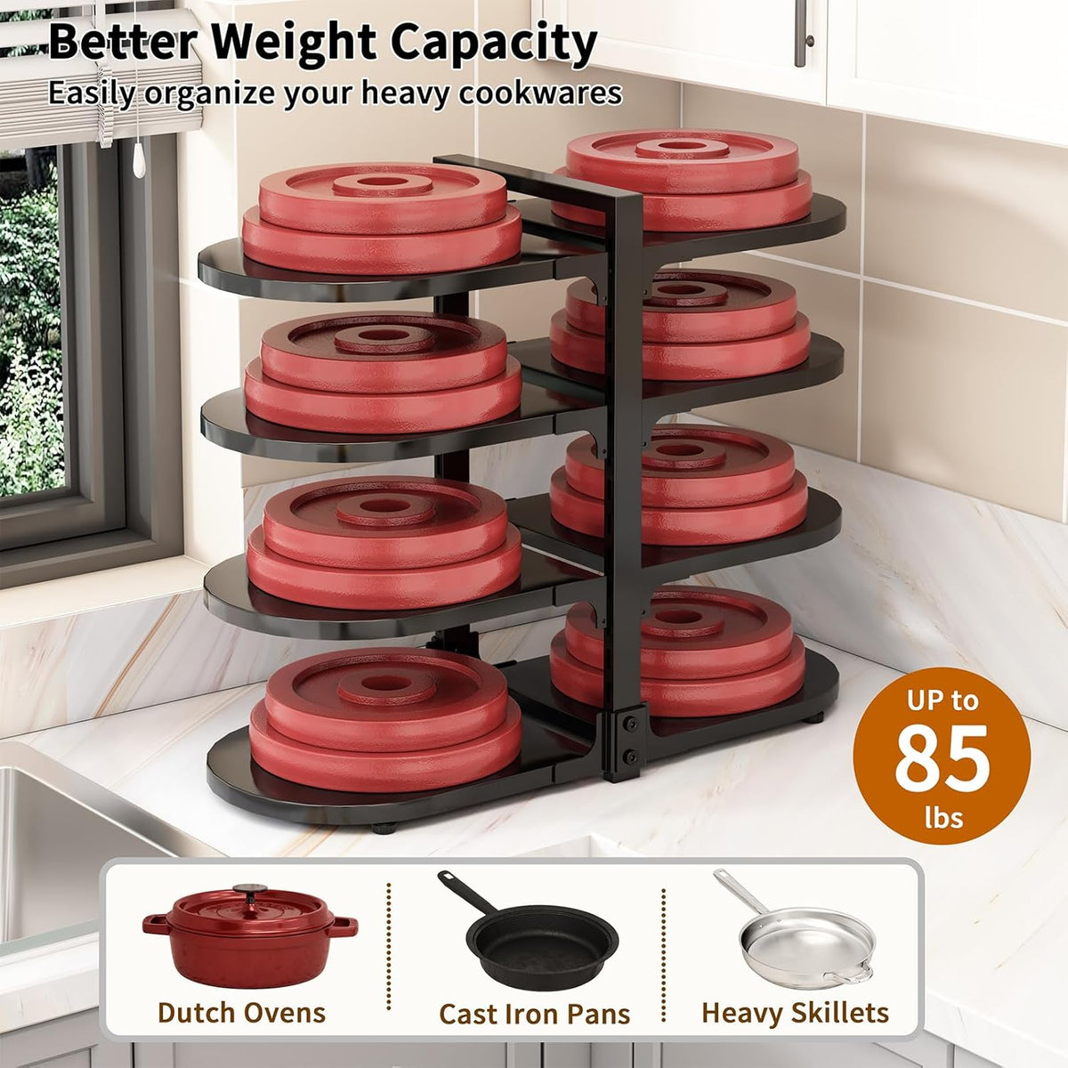 Adjustable Heavy Duty Pots and Pans Organizer Under Cabinet, 8-Tier Pot and Pan – detail