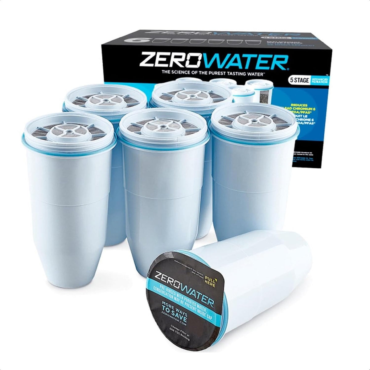 ZeroWater Official Replacement Water Filter Removes PFOA/PFOS 6-Pack​