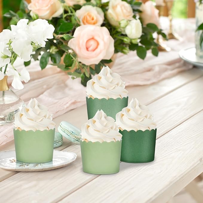 Baking Cups, 120 Count Sage Green Scalloped Paper Liners