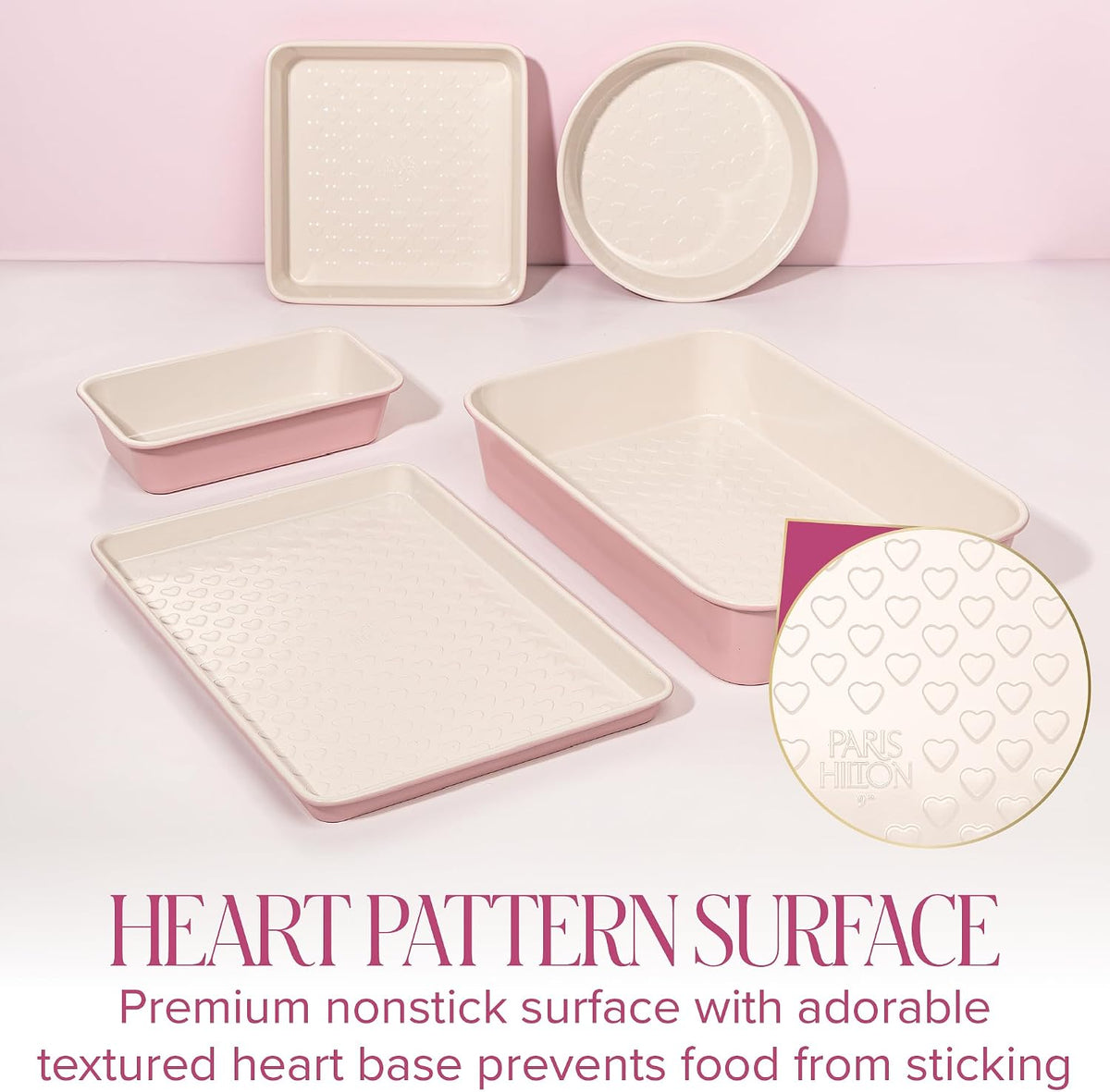 5-Piece Baking Pans Set, Nonstick Heart Pattern Bakeware Set with Heavy Duty – detail