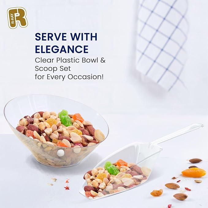 Serving Bowls 16-Pack Clear Plastic Candy Set with Scoops, 6.5 Inch
