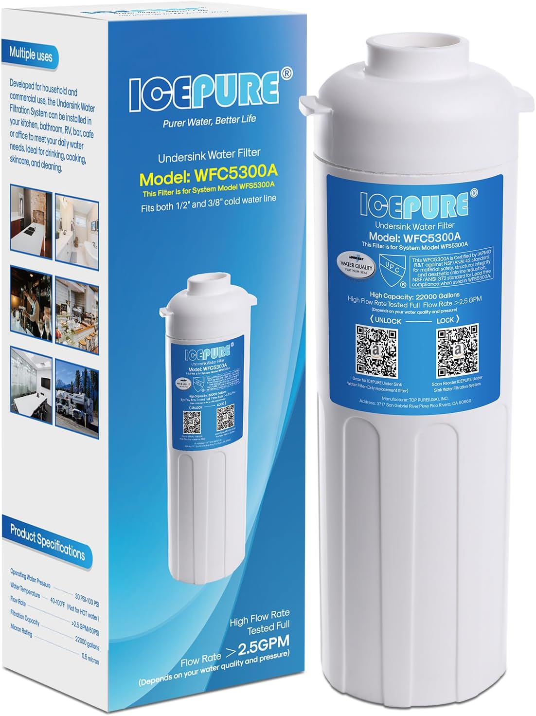 WFC5300A Under Sink Water Filter system, 3 Years or 22000 Gallons Ultra High