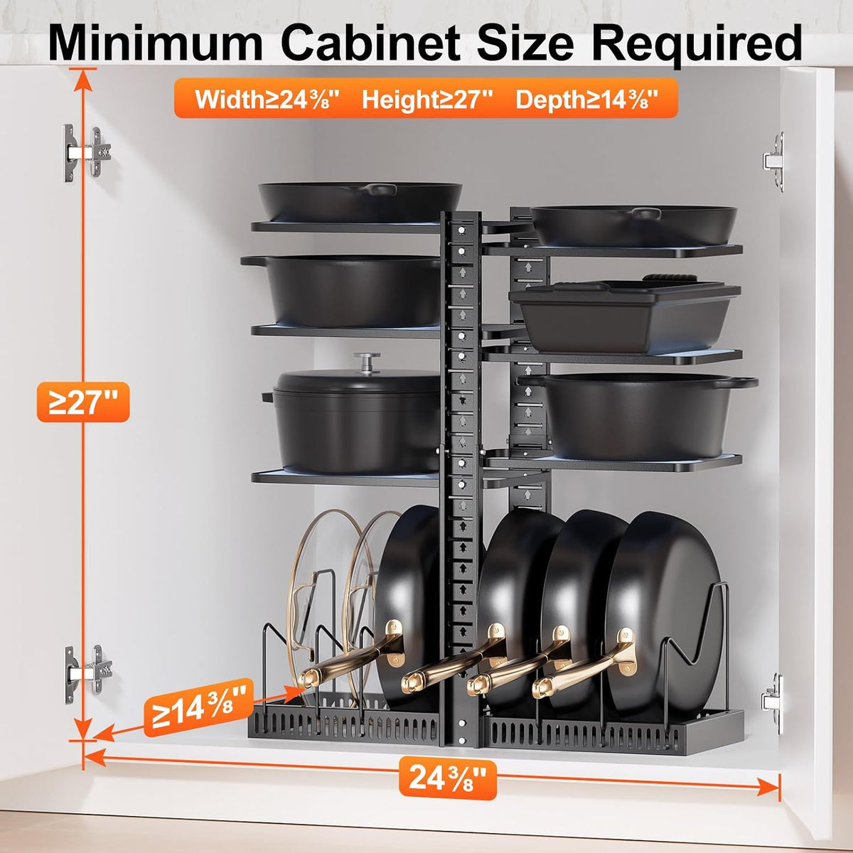 Pots and Pans Organizer under Cabinet, Kitchen Storage Rack, Black – detail