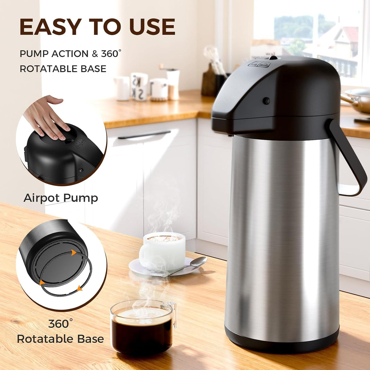 Coffee Carafe for Keeping Hot, 102OZ / 3L Airpot Coffee Dispenser with Pump – close-up