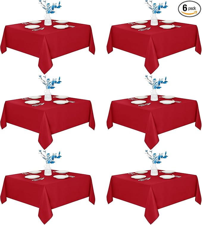 Tablecloths, Red Square Polyester, 6 Pack for Coffee and Dining Tables