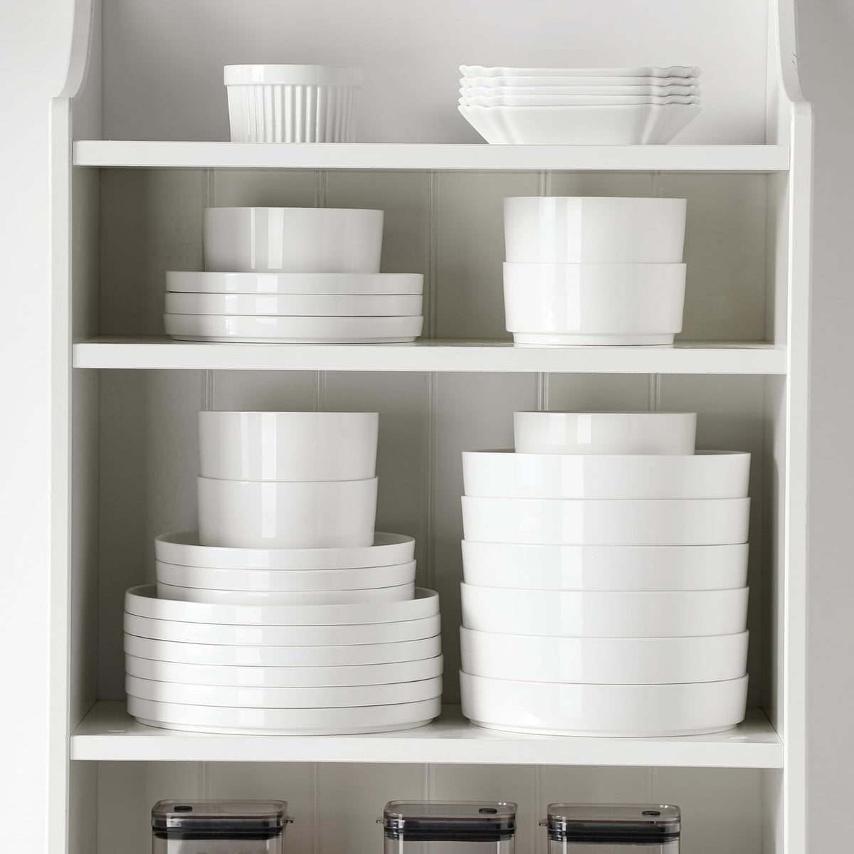 12 Pieces Porcelain Dinnerware Set, Modern White Dish Set for 4, Premium – another angle