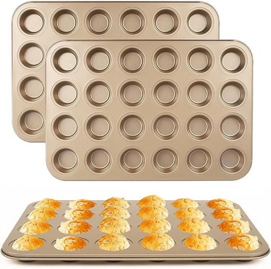 Nsmykhg 24-Cup Nonstick Mini Cupcake & Muffin Pans - Carbon Steel Baking Pans, 3 Pack, Durable Muffin Tin, Easy to Clean, Perfect for Baking Cupcakes & Mini Muffins, Oven Safe, BPA-Free