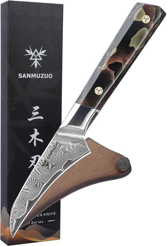 Bird Beak Paring Knife 3.5 Inch, Professional Kitchen Peeling Knife, Ultra Sharp Damascus Powder Steel with Full-tang Resin Handle, Bi Series