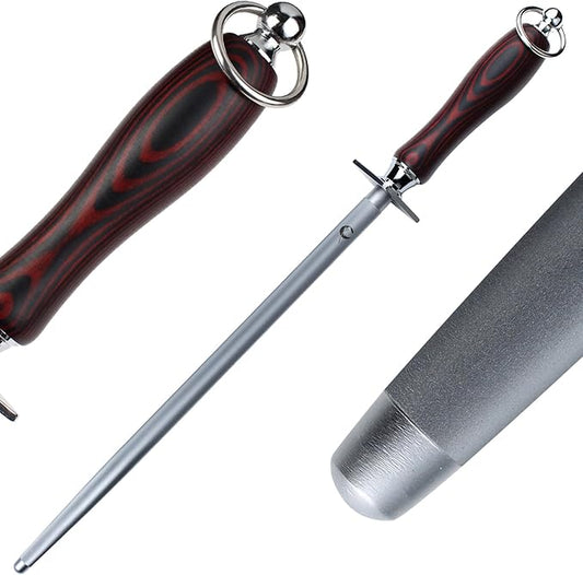 Efficient Honing Steel 12 Inches Round Knife Sharpener Steel Sharpening Rod for Kitchen Knives Carbon Steel Honing Rod