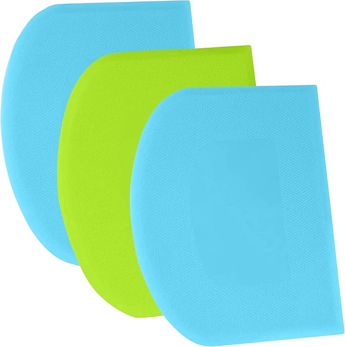 SURDOCA Dough Scraper Bench Scraper - 3P 8.3x5.5" Plastic Flexible Bowl Scraper, Sharp Edge & Angles Cake Scraper. Non-Slip Bakeware Decorating Tools Sculpting & Modeling Tools - Blue+Green+Blue