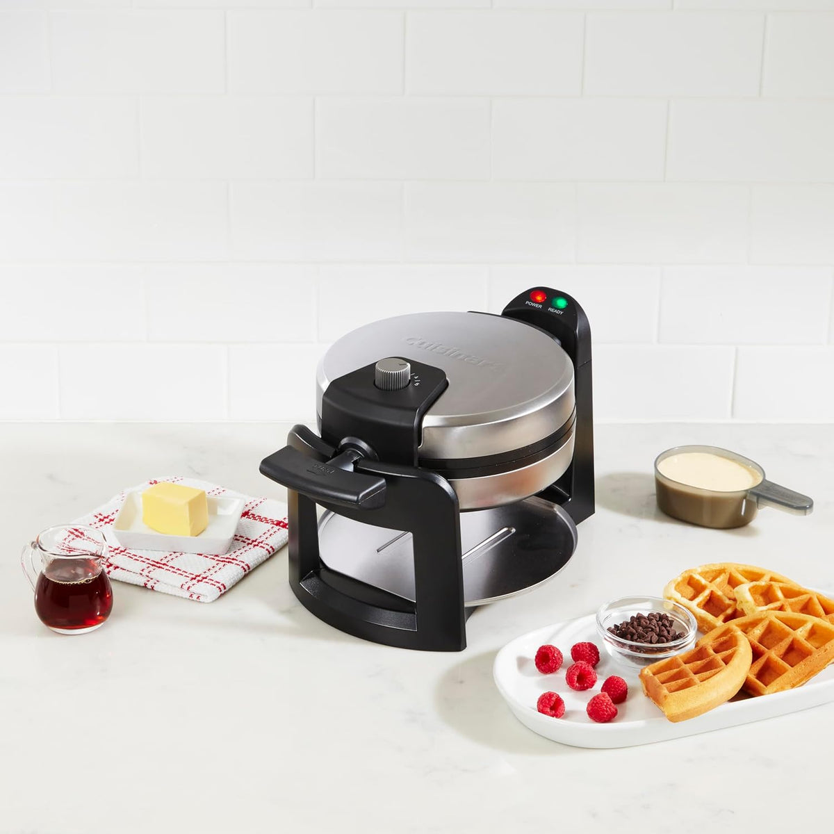 Flip Belgian Waffle Maker, NonStick, Stainless Steel, 1" Thick – another angle