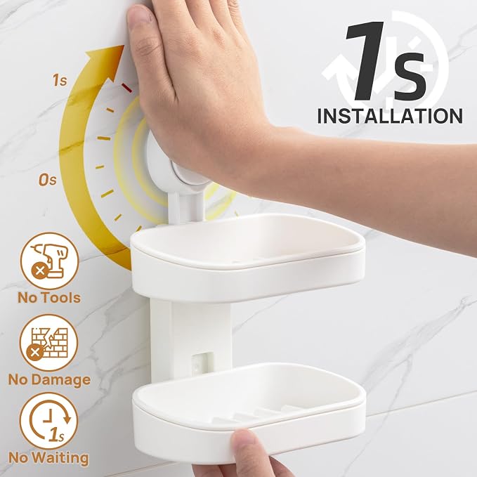 Soap Dish with Drain Holes and Removable Layer, White Plastic