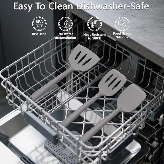 Silicone Kitchen Cooking Utensils Set with Holder – 14, PureGray