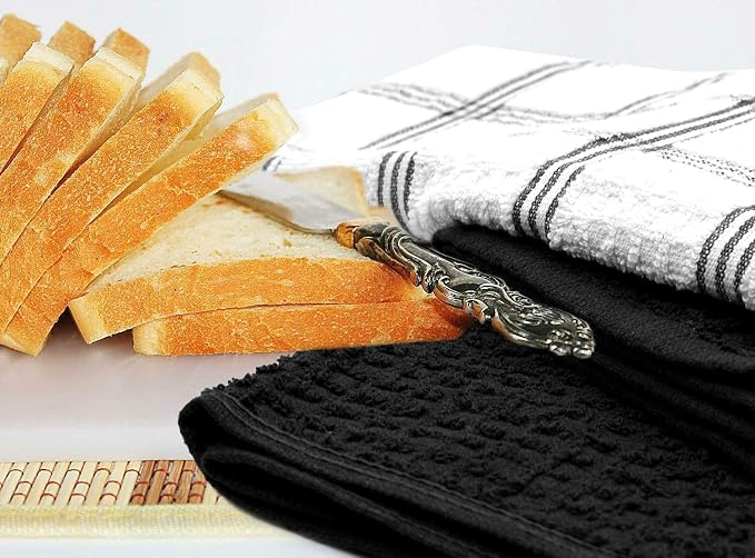 Dish Cloths, Black 100% Cotton Terry, 12 x 12 Inch, Pack of 8