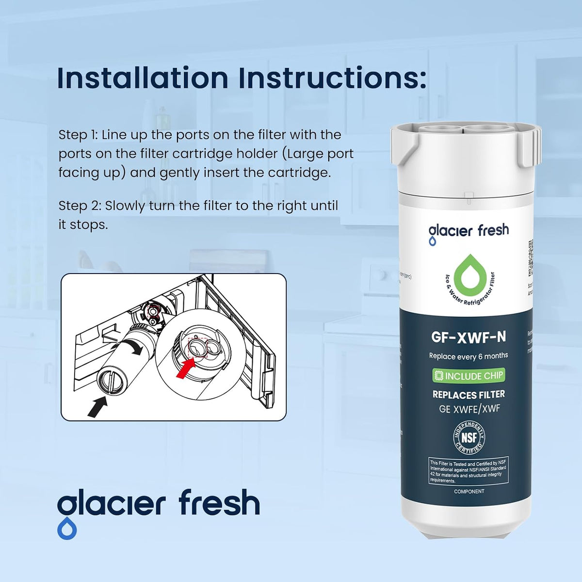 XWFE (Built-in CHIP) Refrigerator Water Filter Pack of 1 – set view