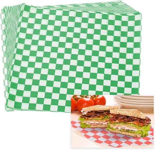 PATIKIL 8.7" x 8.7" Waxed Paper Sheets, 50Pcs Square Pattern Oil-absorbing Dry Food Wrapping Paper for Bakery Coffee Shop Home Baking Kitchen DIY, Green