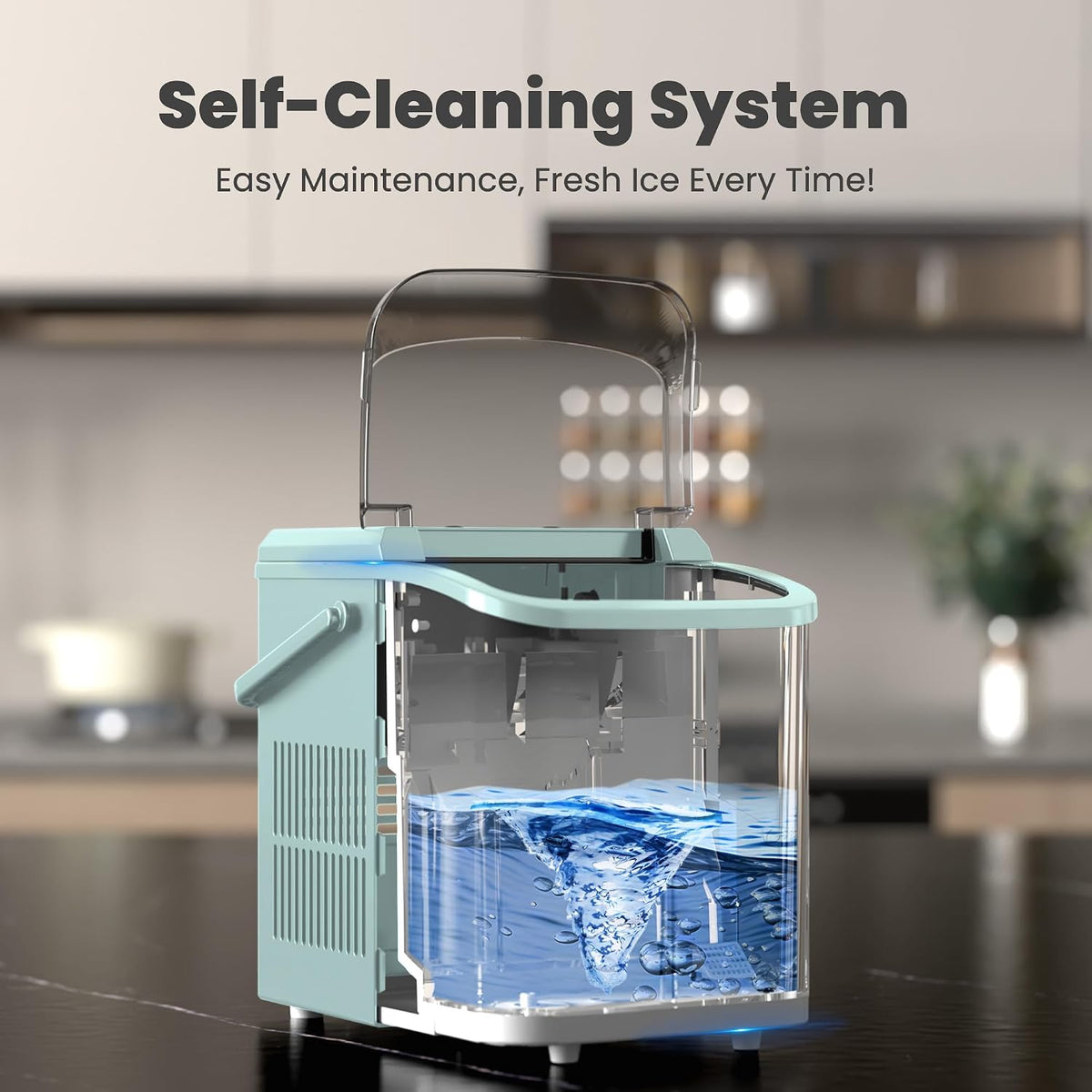 Countertop Ice Maker with Handle, 26lbs/24H, Makes 9 Bullet Cubes in 6 Mins – size reference