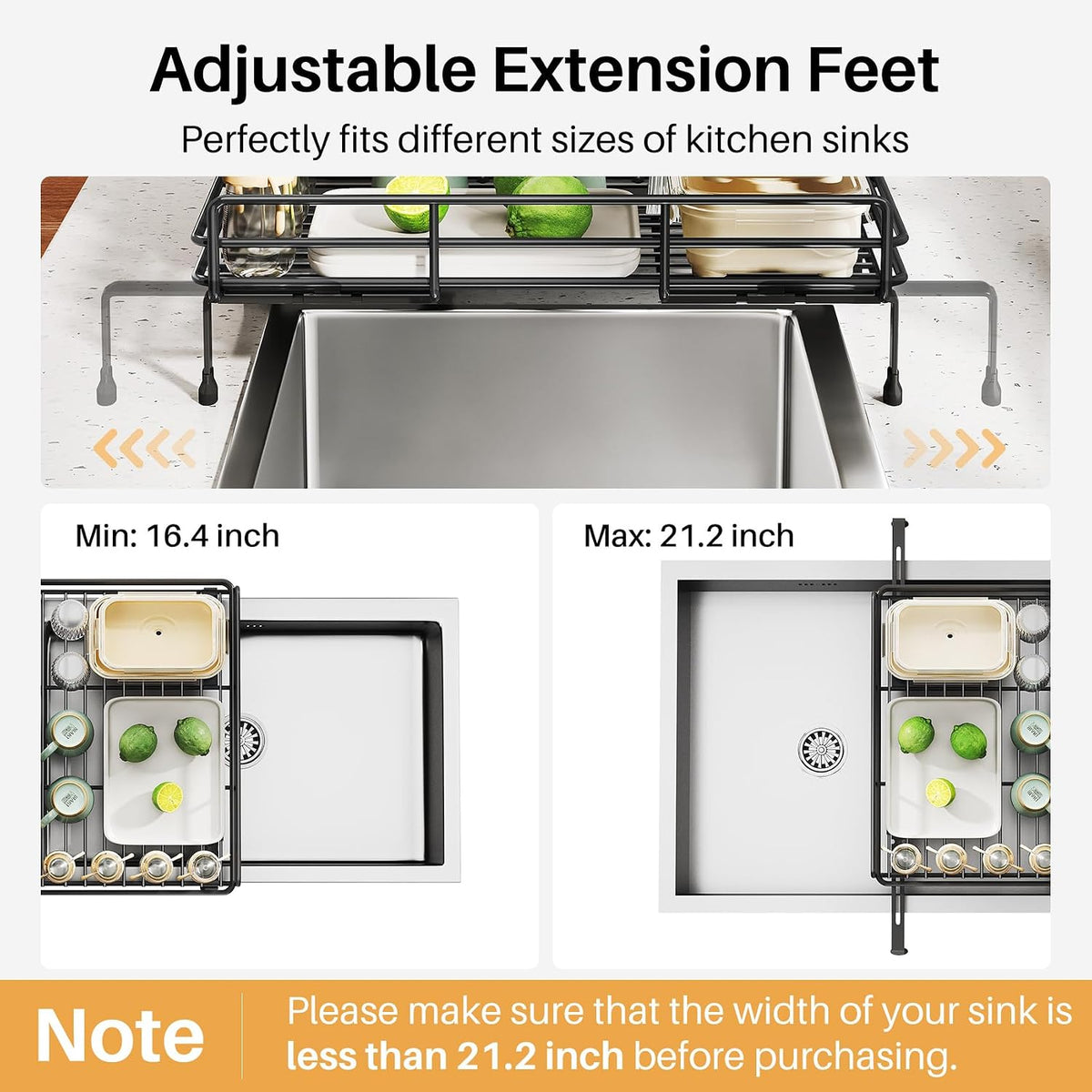 Expandable Dish Drying Rack for Kitchen Counter, Stainless Steel, Black – set view
