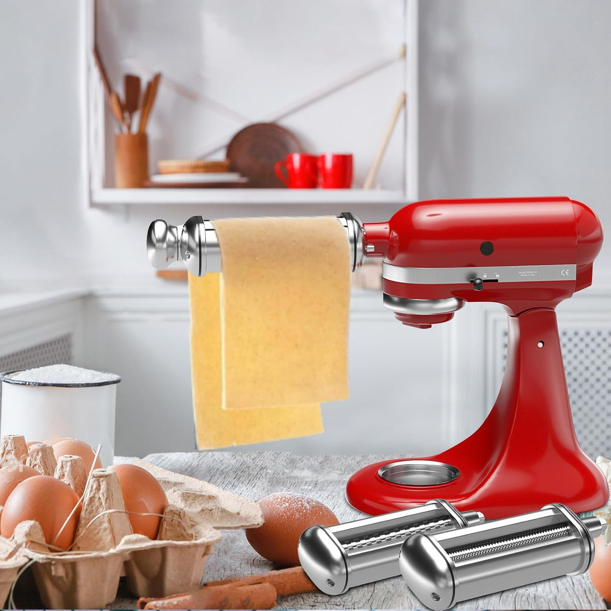 Pasta Maker Attachment for All Kitchenaid Stand Mixers, 3 PCS Kitchen Aid Pasta – another angle