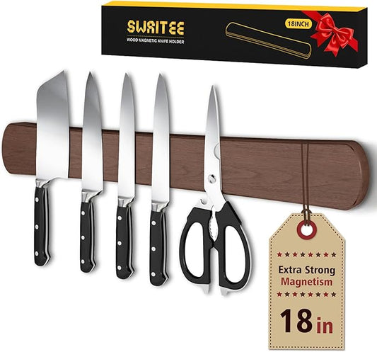 Magnetic Knife Holder for Wall, 18 Inch Wood Strong Magnetic Knife Strip, Housewarming Gifts for New Home, Kitchen Storage Space Savers, Farmhouse Kitchen Utensil Organizer Essentials