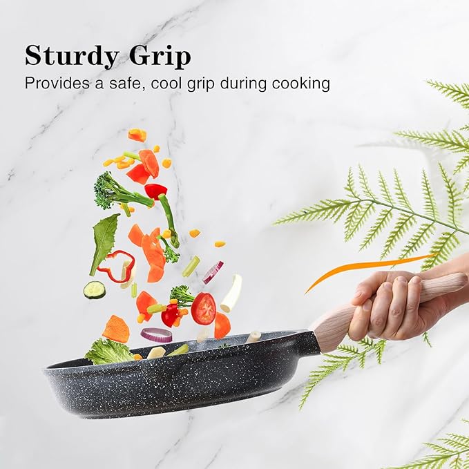 Kordisen Nonstick Frying Pan Skillet with Lid, 9.5 Inch Granite Egg Omelet Pan, Healthy and Non Toxic, Induction Compatible, PFOA Free