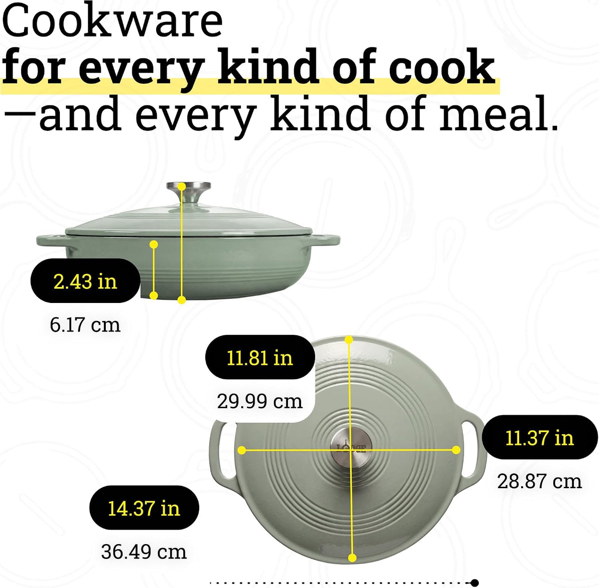 Essential Enamel Cast Iron Braiser, 3.6 Quart, Desert Sage – size reference