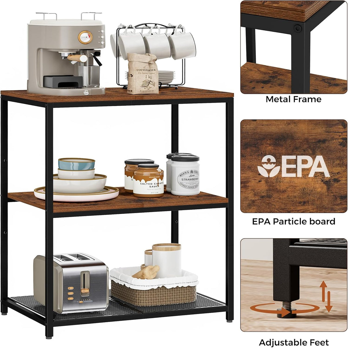 Kitchen Island with 3 Shelves, Workbench, Microwave Stand – close-up
