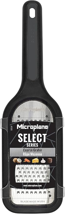 Microplane Select Series Handheld Coarse Cheese Grater with Ergonomic Handle, Dishwasher Safe, Black