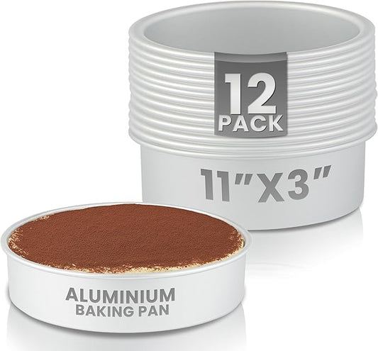 Restaurantware-Met Lux 12 x 3 Inch Straight-Sided Baking Tins, 12 Round Cake Pans - Oven-Ready, Freezable, Anodized Aluminum Round Baking Pans, Greaseproof, For Layer Birthday Cakes