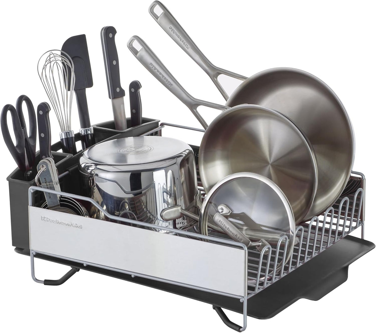Large Capacity Full Size Rust Resistant Dish Rack with Angled Drain Board