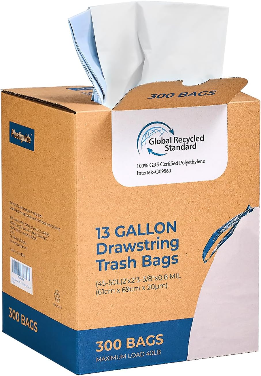 300 Count Tall Kitchen Drawstring Trash Bags, 13 Gallon, 100% Post-Consumer – set view