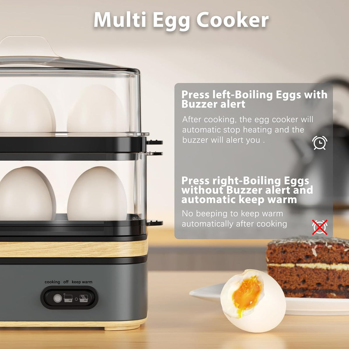 Rapid Egg Cooker Electric 12 Eggs Capacity, Soft, Medium, Hard Boiled, Poached – close-up