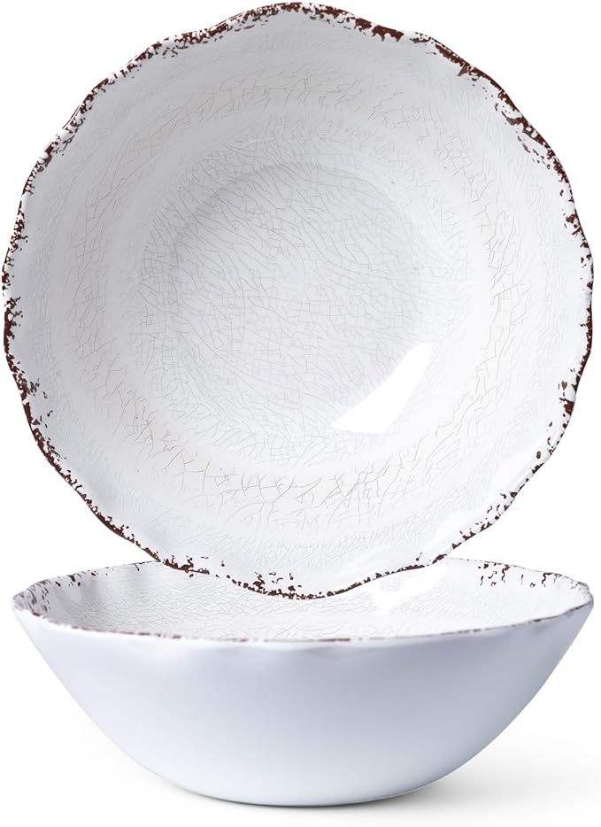 LEHAHA Rustic White Melamine Large Serving Bowl, 2 pieces Set,12 inches (130 OZ) Larger Salad Bowl, Lightweight and Unbreakable Mixing Bowl, BPA Free Melamine Bowls, Dishwasher Safe…
