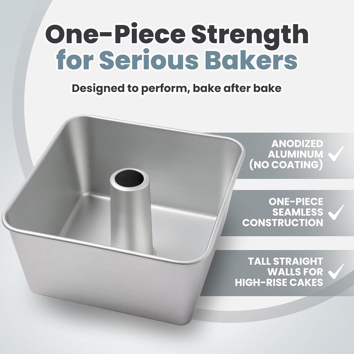 One-Piece Square Tube Cake Pan, 18 Cup, Anodized Aluminum, 9 x 9 x 4.5 – alternate view