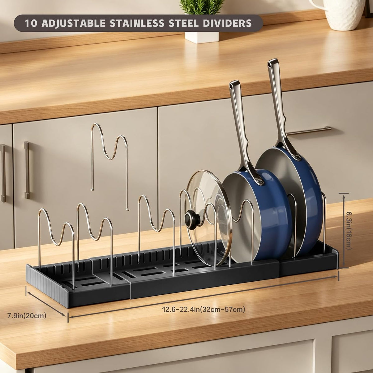 2 Pack Expandable Food Storage Container Lid Organizers, 22" Pots and Pans – detail