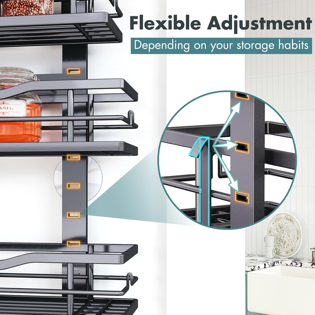 Over The Door Pantry Organizer，9-Tier Over The Door Organizer with Adjustable – features
